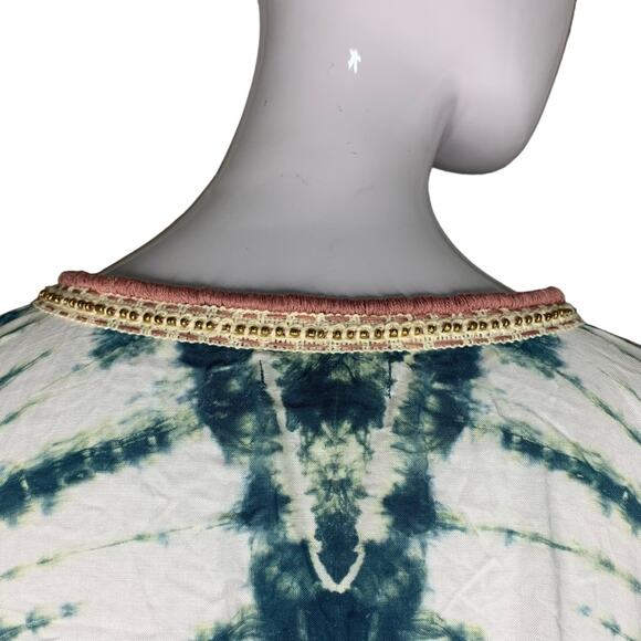 South Moon Under NWOT Top Boho Embroidered Tie Dye Green White Box Cut Size S - Picture 9 of 13